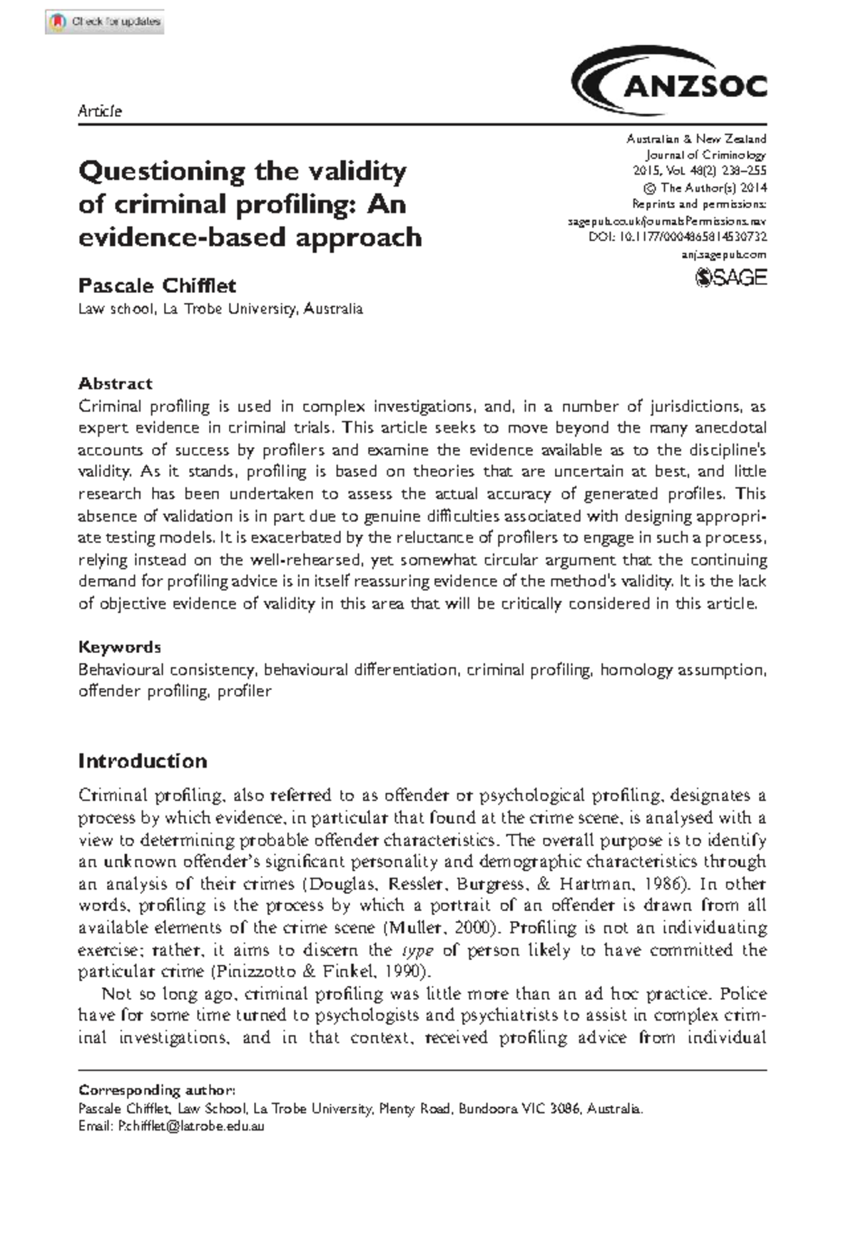 Questioning the Validity of Criminal Profiling: An Evidence-Based ...