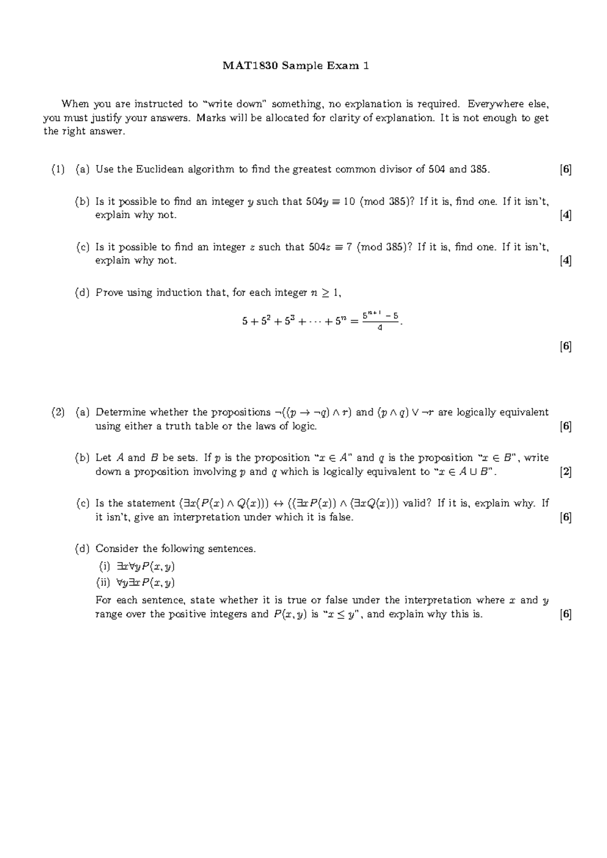 Sample Exam 2 - practice exam 2 - MAT1830 Sample Exam 1 When you are ...