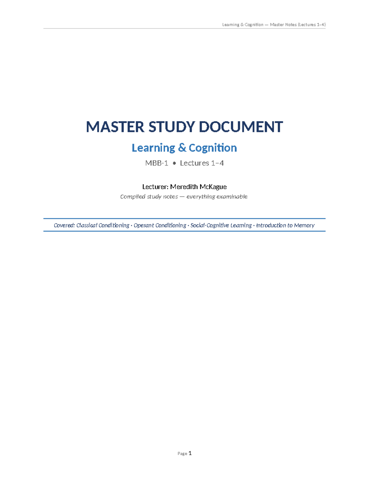 Learning and Cognition Master Notes (Lectures 1-4) - Studocu