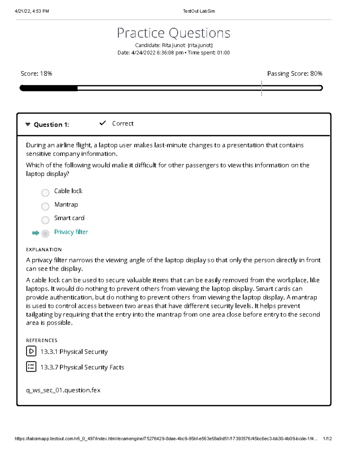 Security Test Questions For Cs101 Principles And Practices Of Security