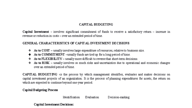 MS-15 - Capital Budgeting Notes and Investment Analysis - Studocu