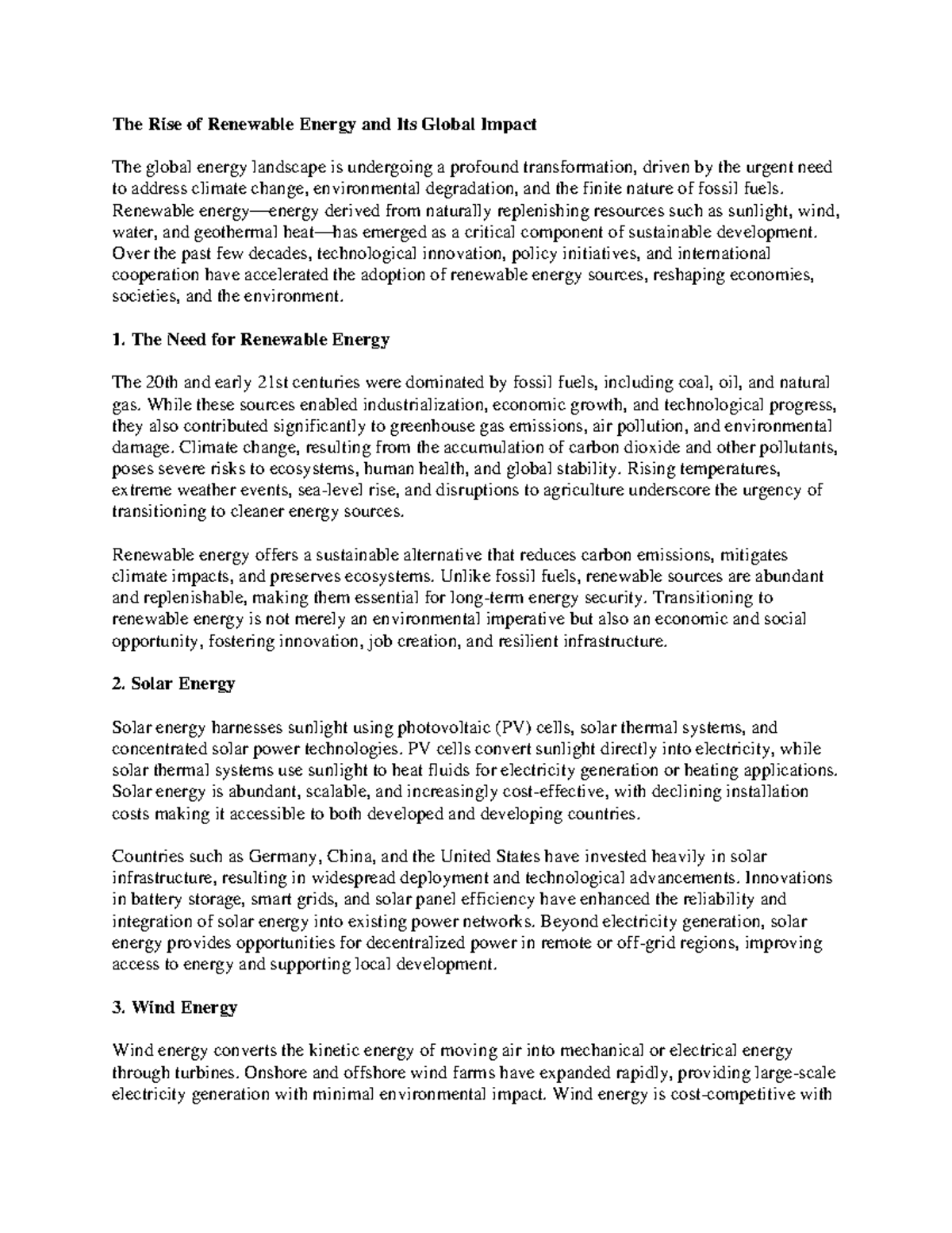 Renewable Energy Revolution: Global Impacts and Future Prospects - Studocu