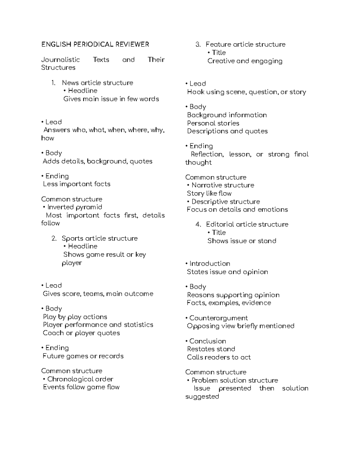 ENGLISH 101: Periodical Review of Journalistic Structures and Styles ...