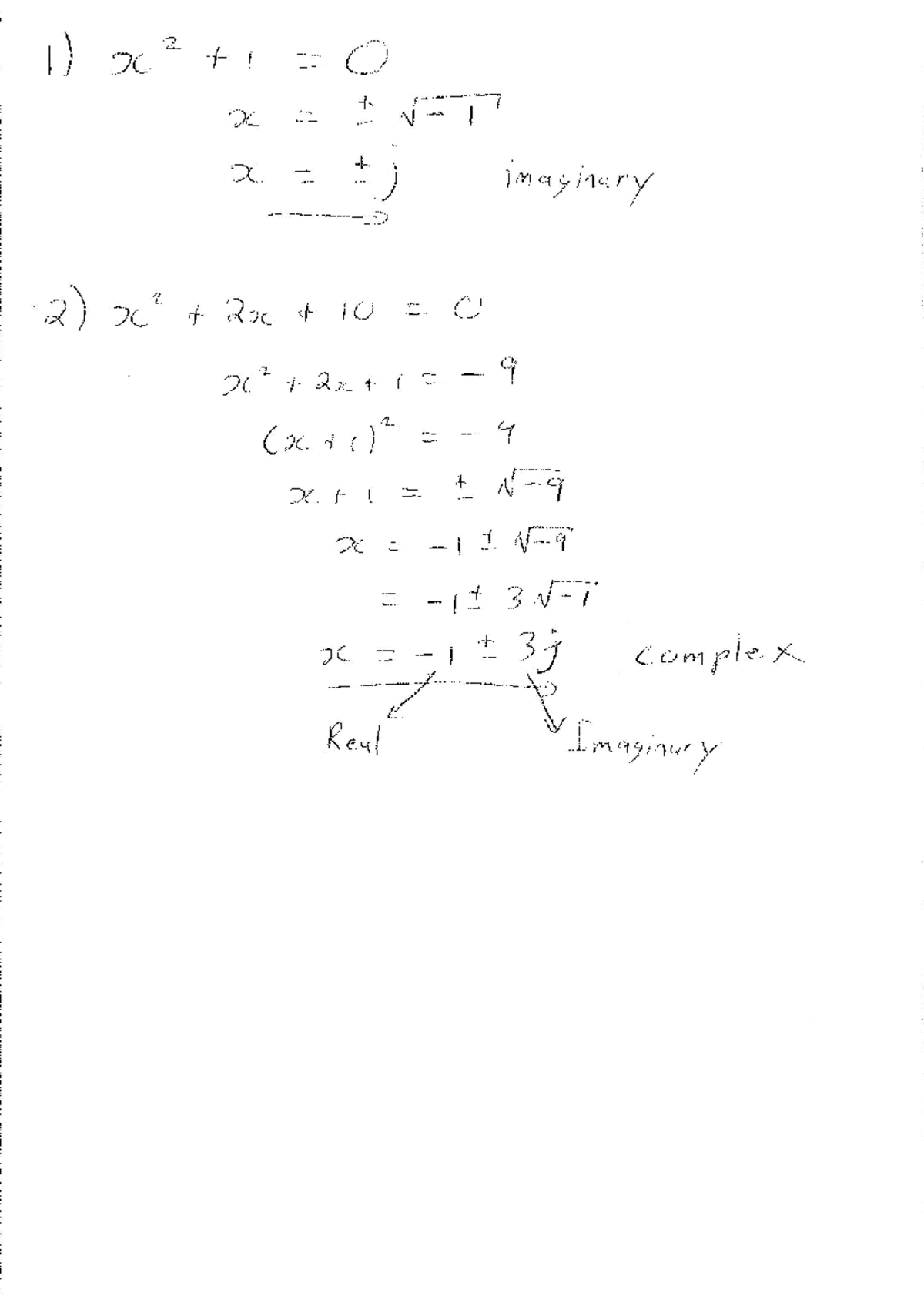 Complex Numbers Cheat Sheet - 1) x2 2 O x x imaginary 2) x2 2x 10 C 20 ...