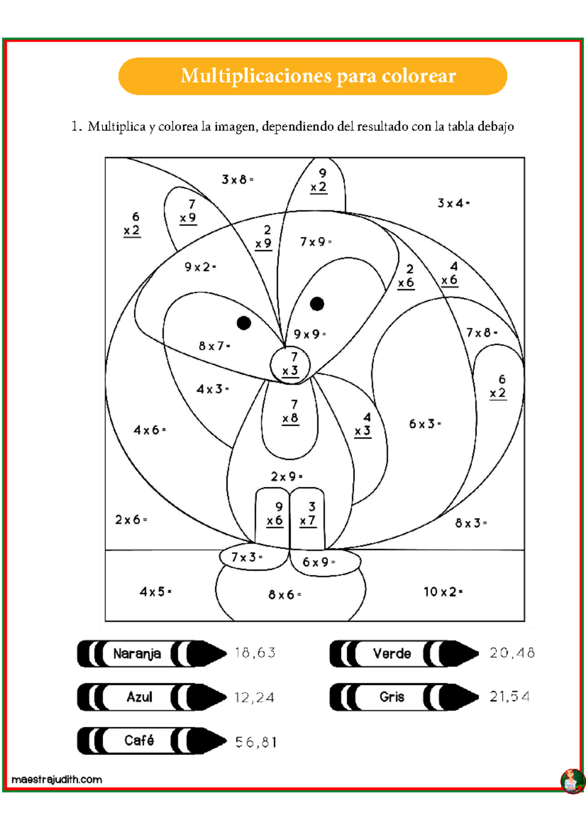 Multiplicaciones para Colorear: Actividades Interactivas y Divertidas ...