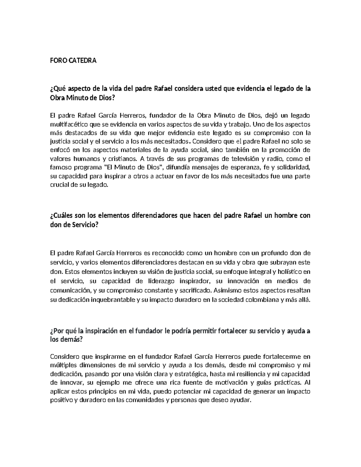 Resumen del Legado del Padre Rafael García Herreros CATEDRA MINUTO ...