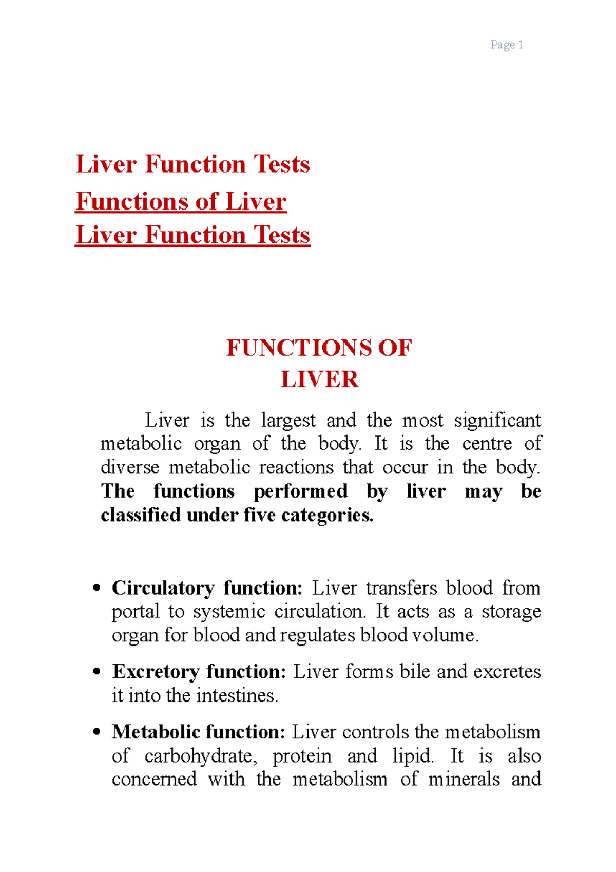Liver function test - Liver Function Tests Functions of Liver Liver ...