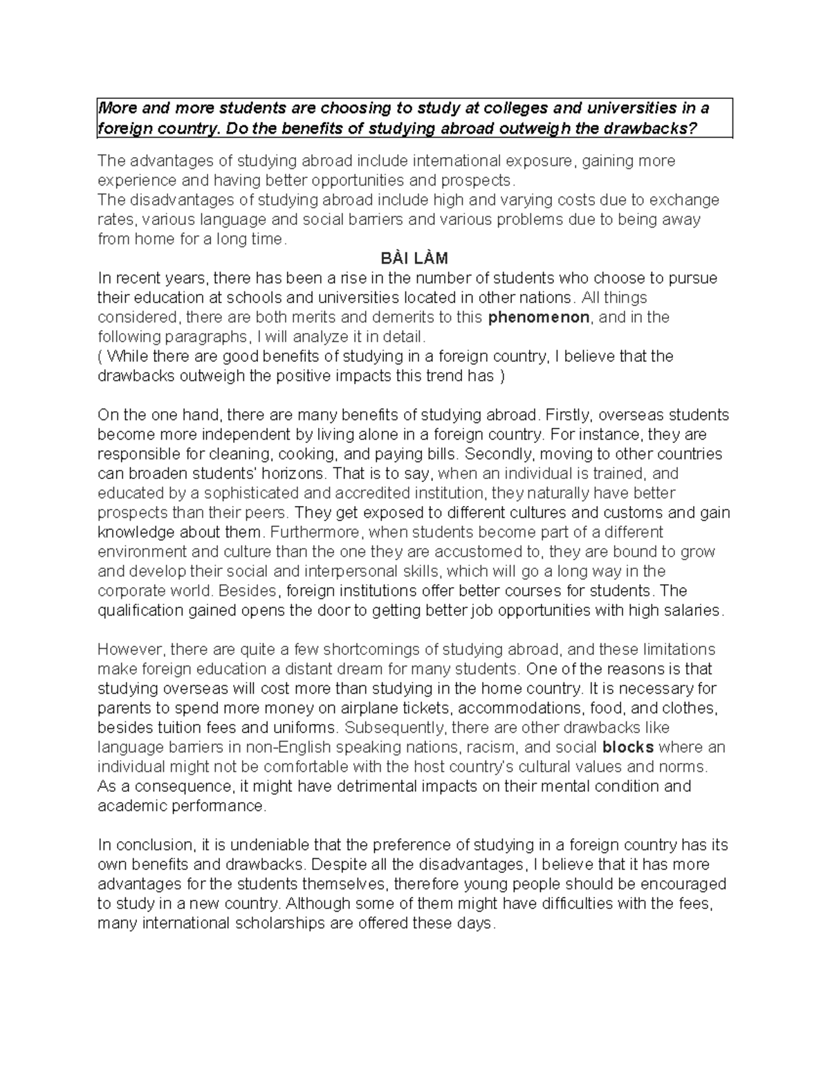 ÔN Writing: Analyzing the Pros and Cons of Studying Abroad - Studocu