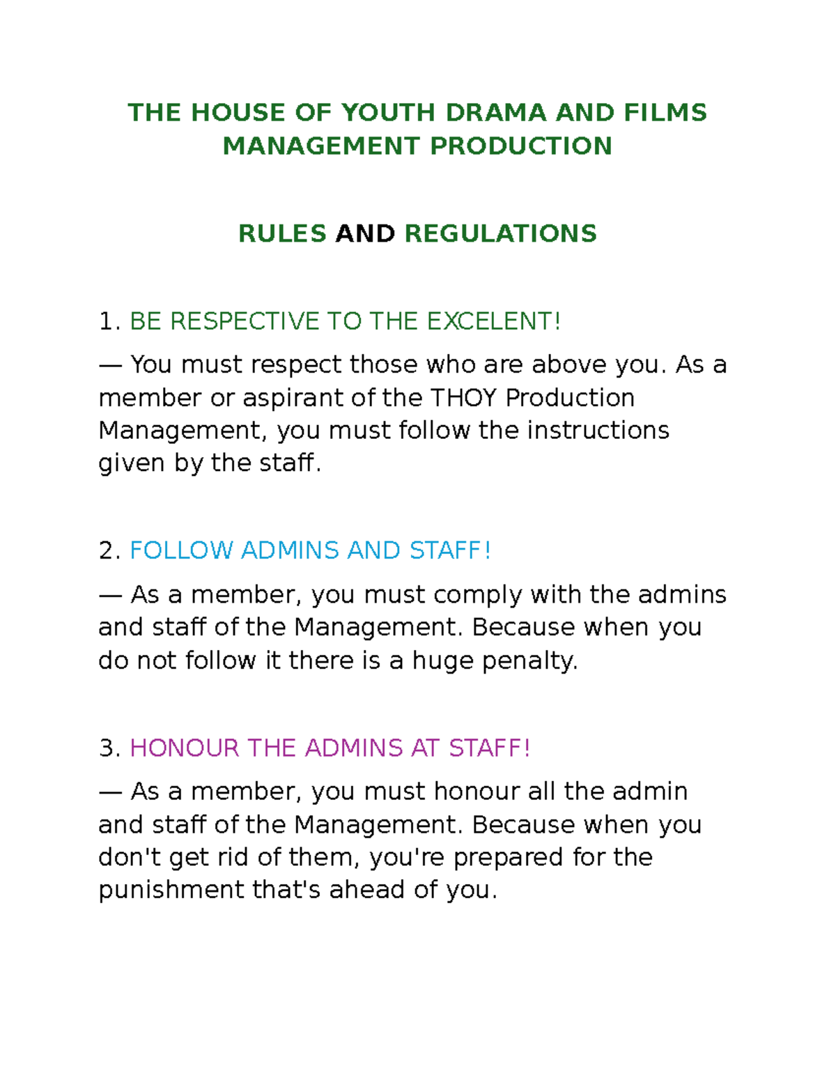 THOY Rules AND Regulations - THE HOUSE OF YOUTH DRAMA AND FILMS ...