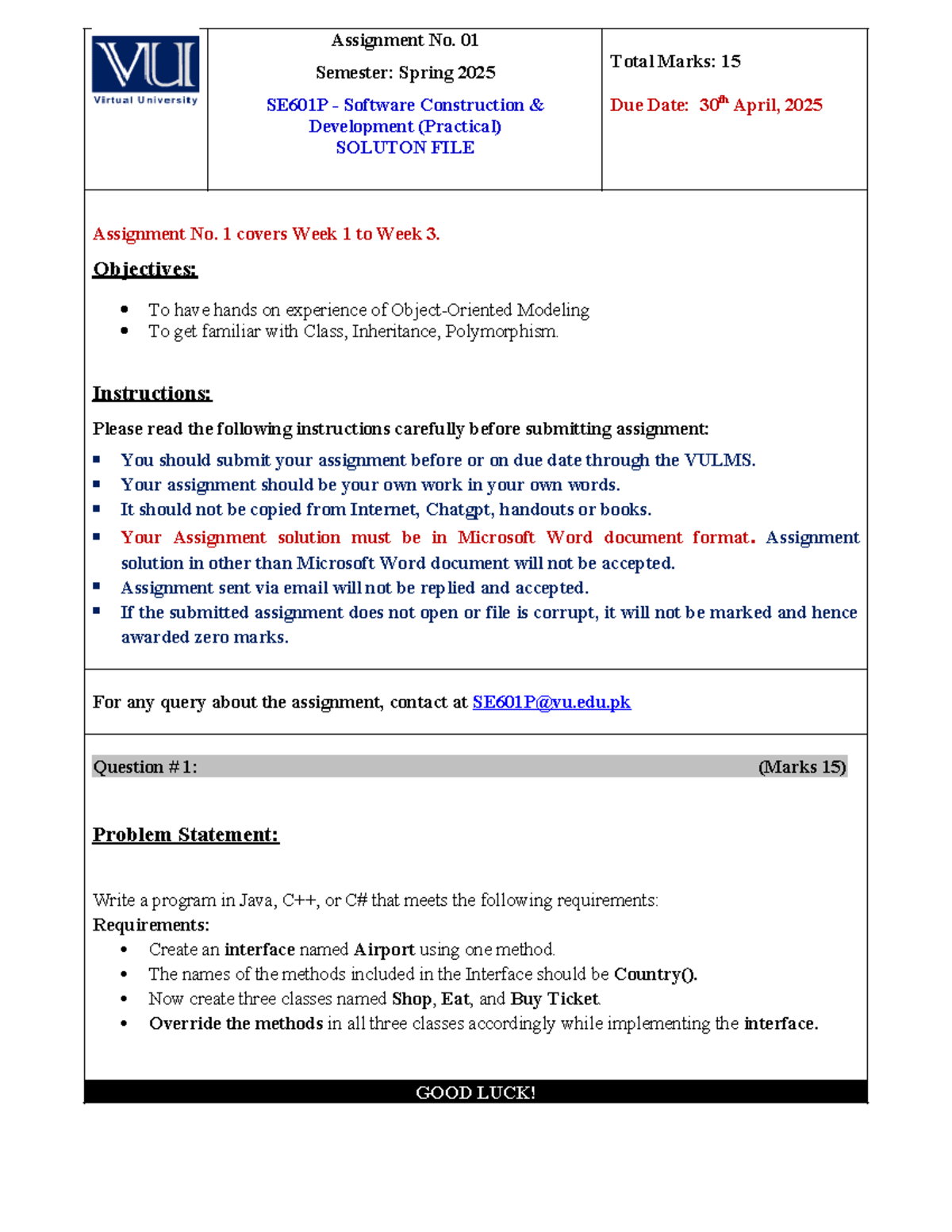 SE601P Assignment 1 Solution: Software Construction Development - Studocu