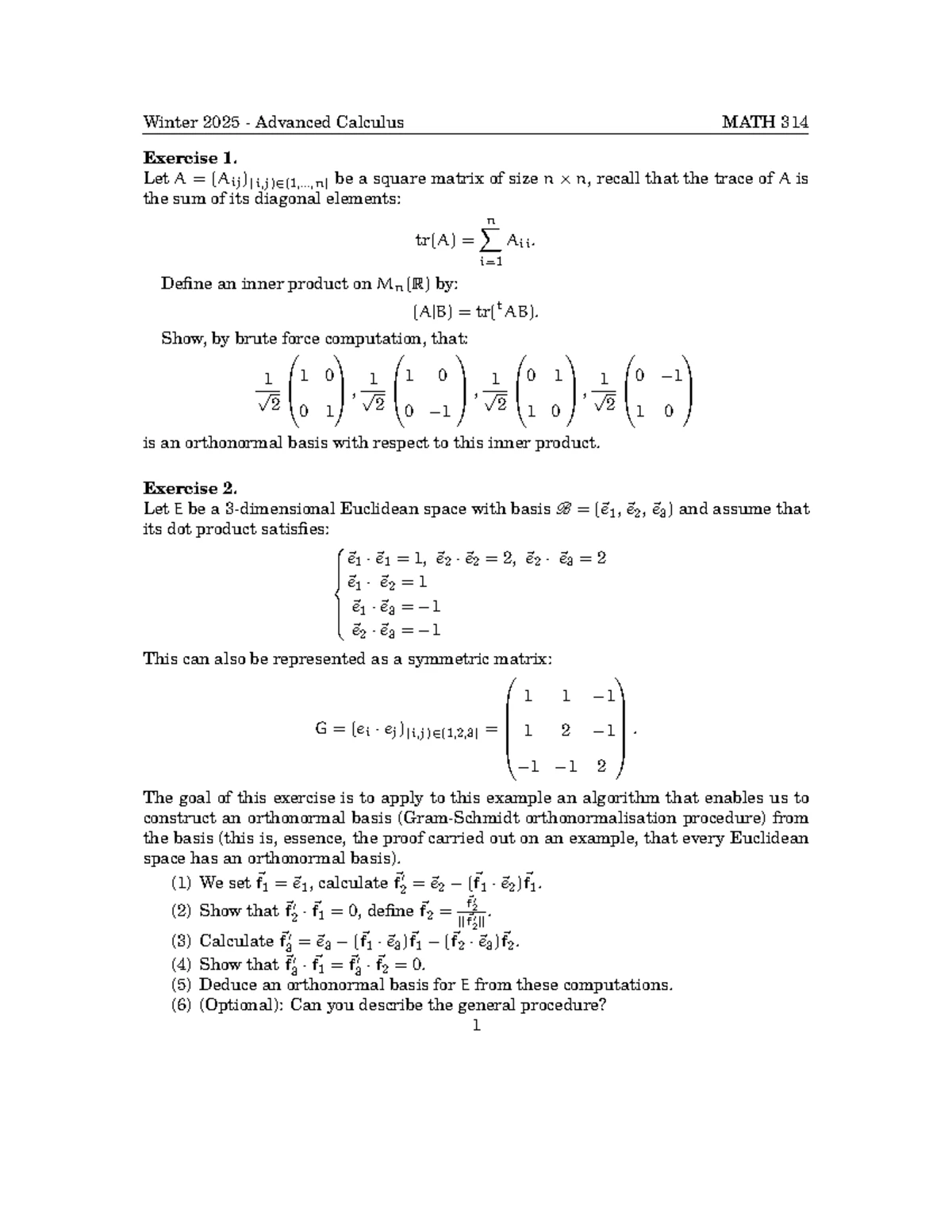 Winter 2025 MATH 314 Advanced Calculus Lecture 1 Notes on ...