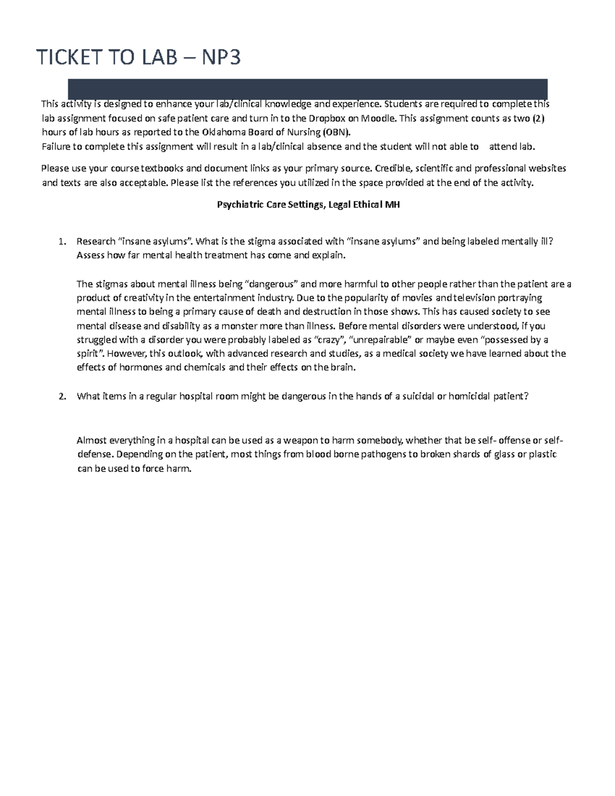 Ticket to Mental Health Lab - NP: Enhancing Clinical Knowledge and ...