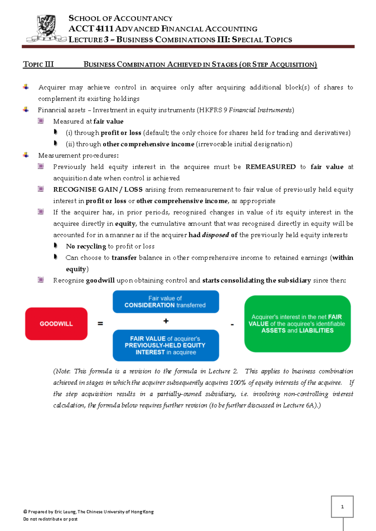 ACCT4111 Lecture 3: Advanced Topics in Business Combinations III - Studocu