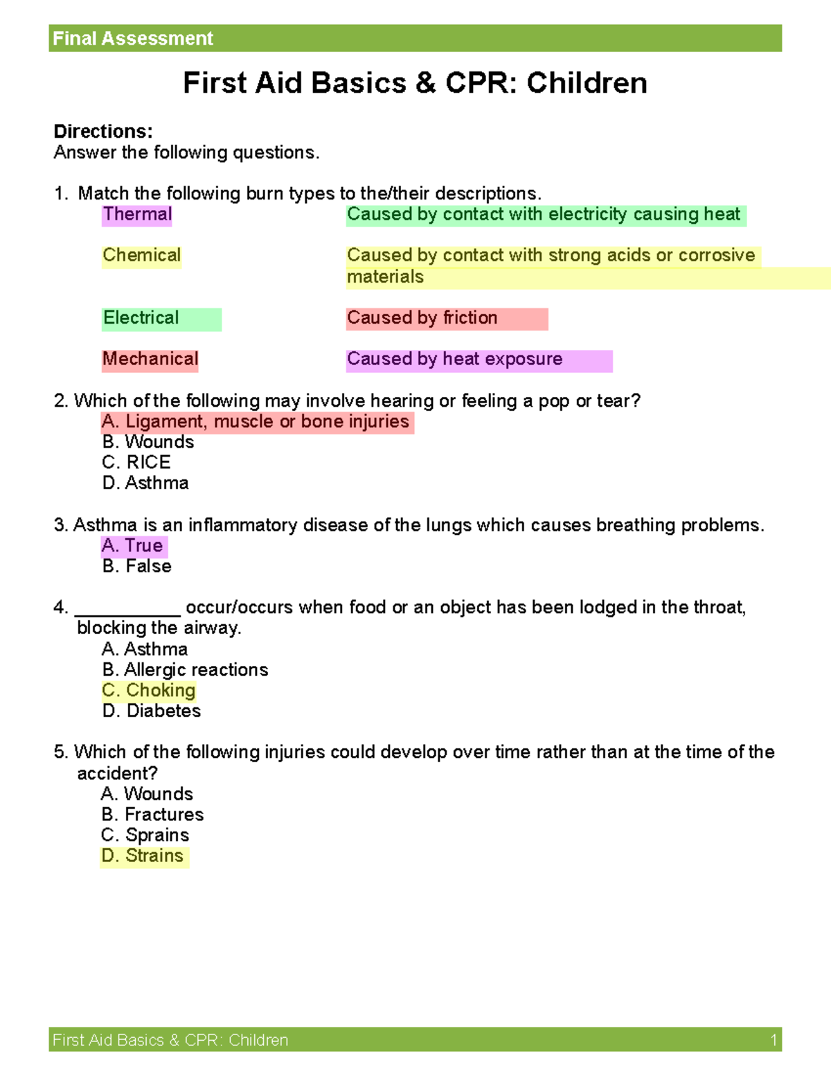First Aid and CPR Fundamentals for Children - Final Exam CFU - Studocu