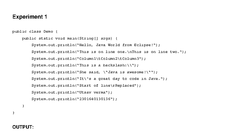 Java Experiments 1 to 3 - CS101 Lab Notes - Studocu