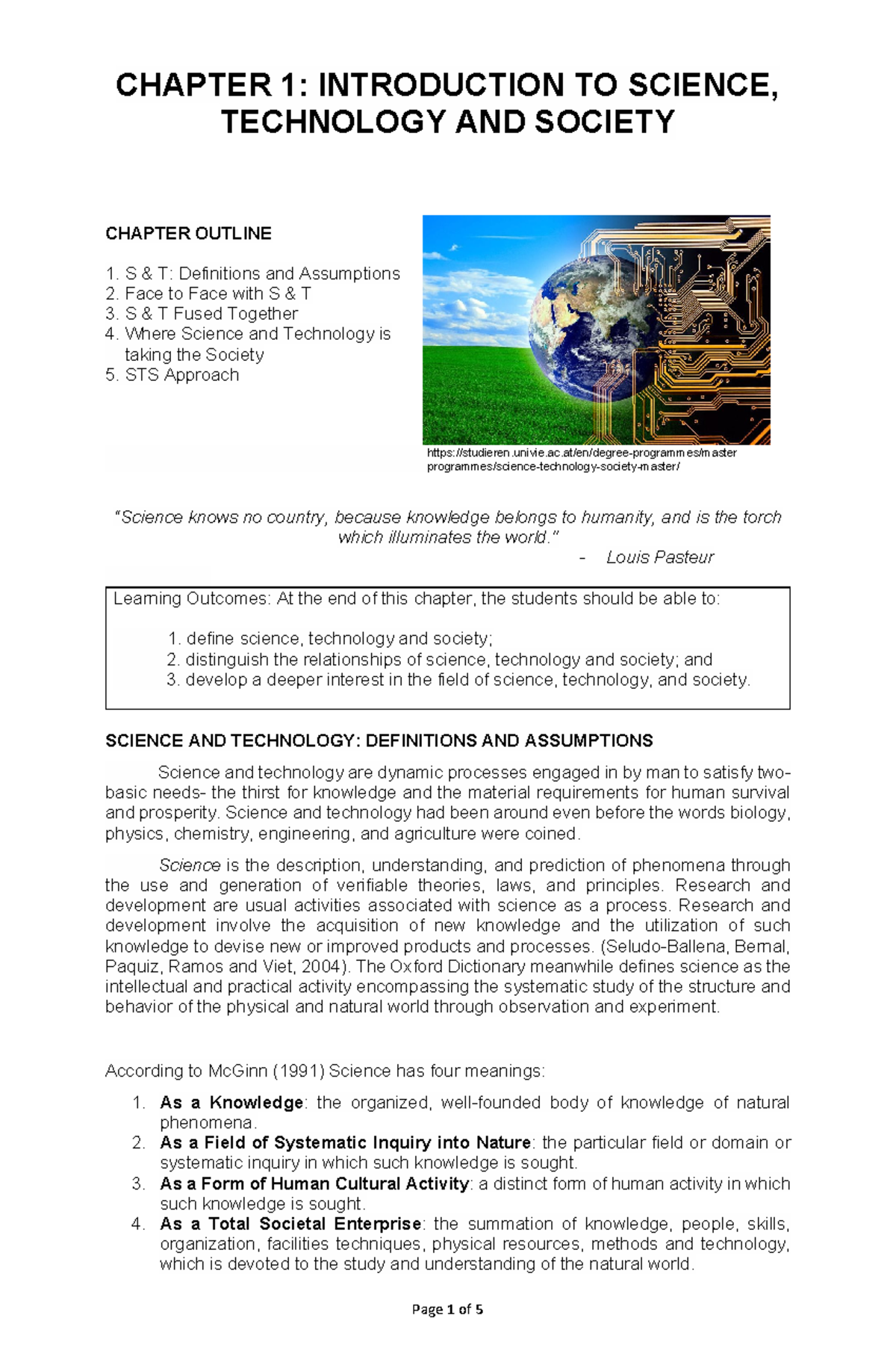 Chapter 1 Introduction TO Science Technology AND Society - CHAPTER 1 ...