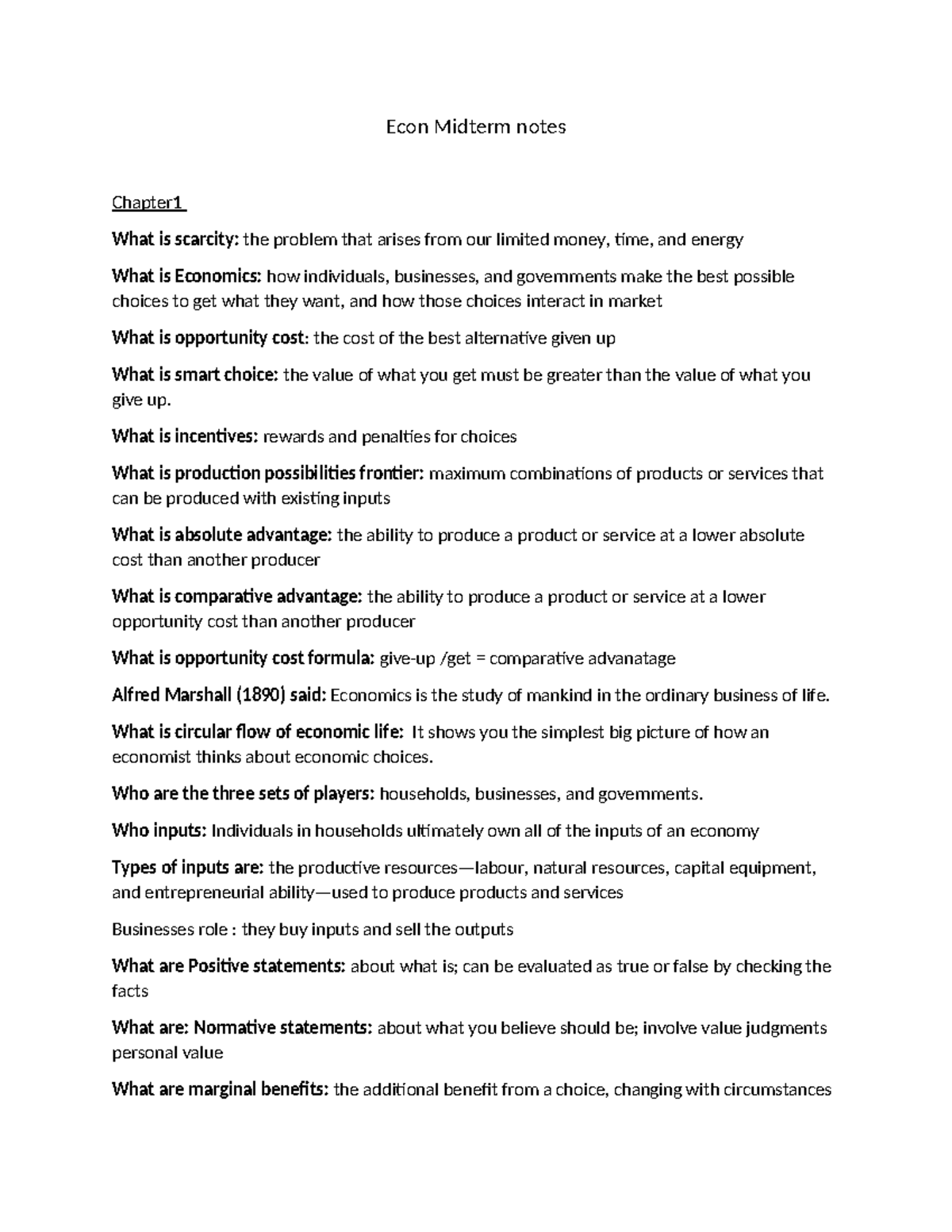 Econ 101 Midterm Exam Notes: Key Concepts on Scarcity & Demand - Studocu