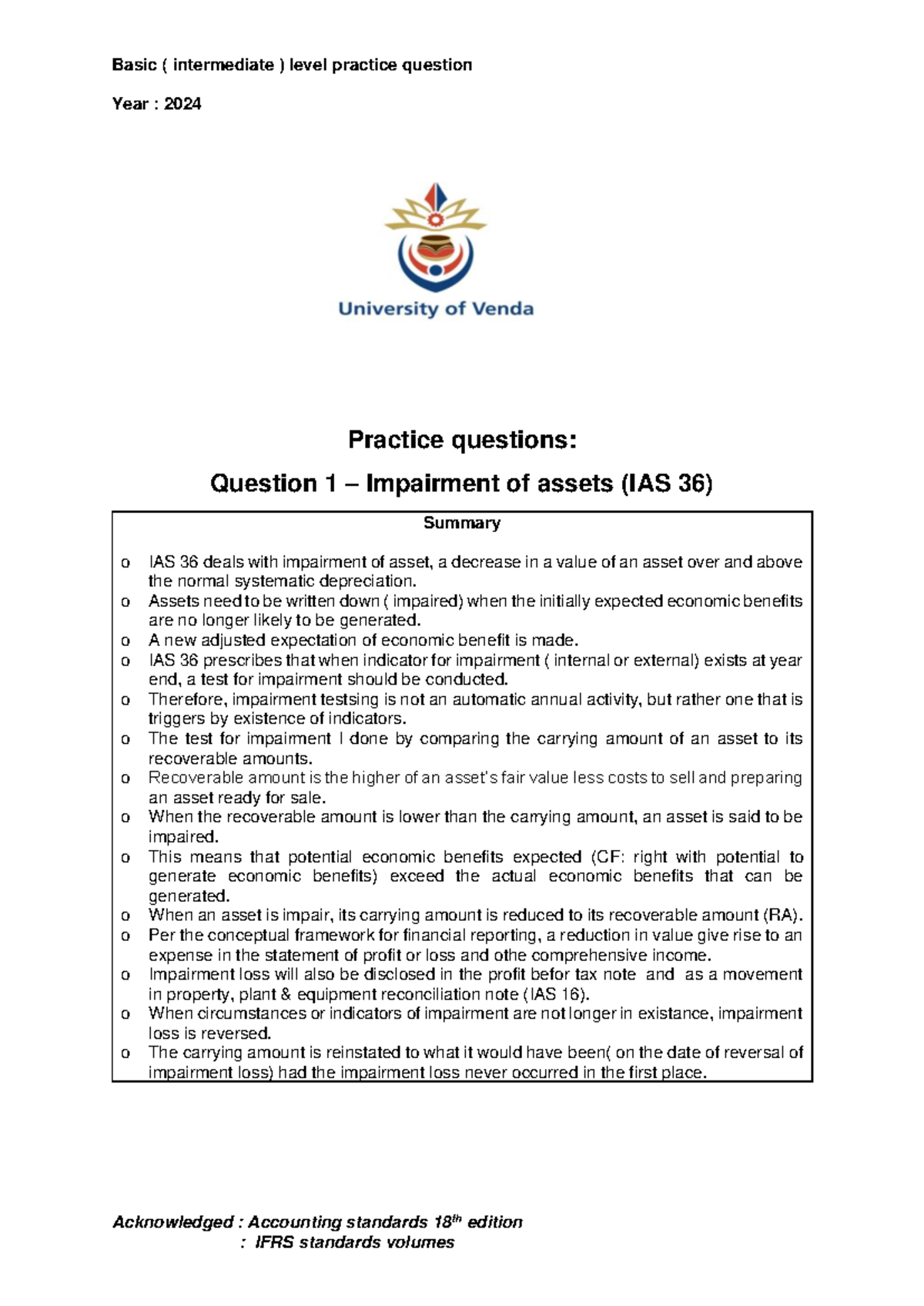 Practice Questions for Basic (Intermediate) Level - 2024 (100851) - Studocu