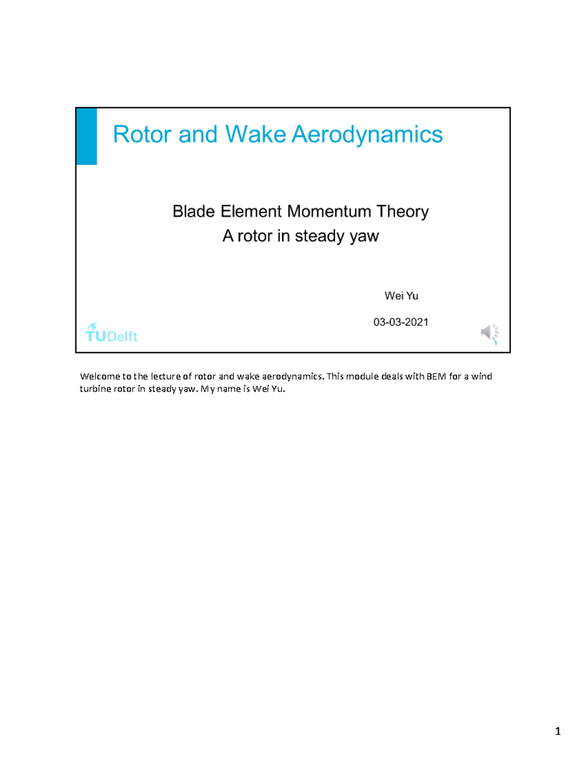 Lecture on BEM for Yawed Rotor: Understanding Aerodynamics in Turbines ...