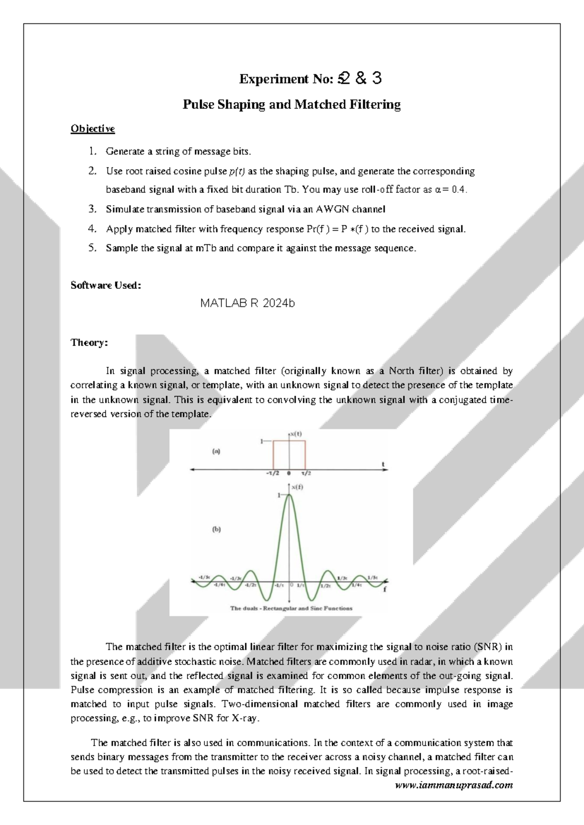 IMPLearn Experiment No: 52 - Pulse Shaping & Matched Filtering - Studocu
