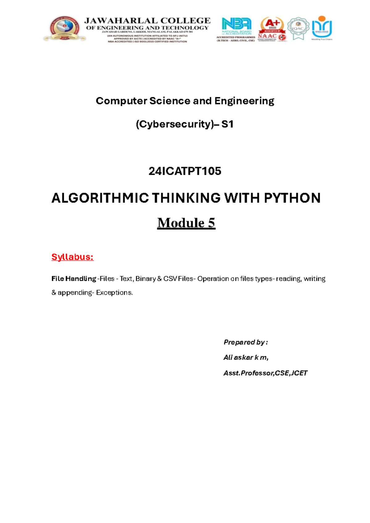 Algorithmic Thinking with Python - File Handling Techniques (Module 5 ...