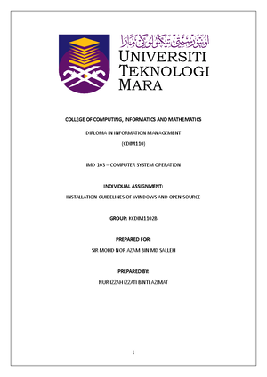 Computer System Operation - IMD163 - UiTM - Studocu