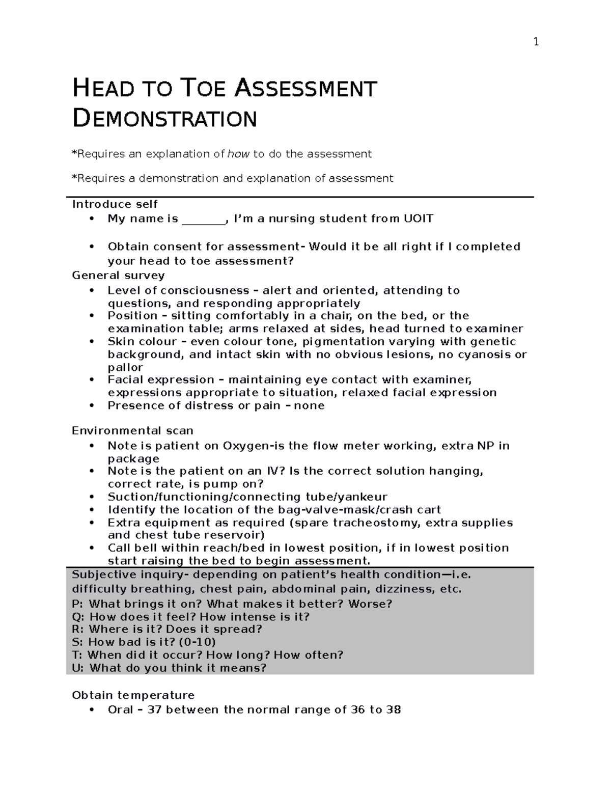 Head to toe assessment - HEAD TO TOE ASSESSMENT DEMONSTRATION *Requires ...