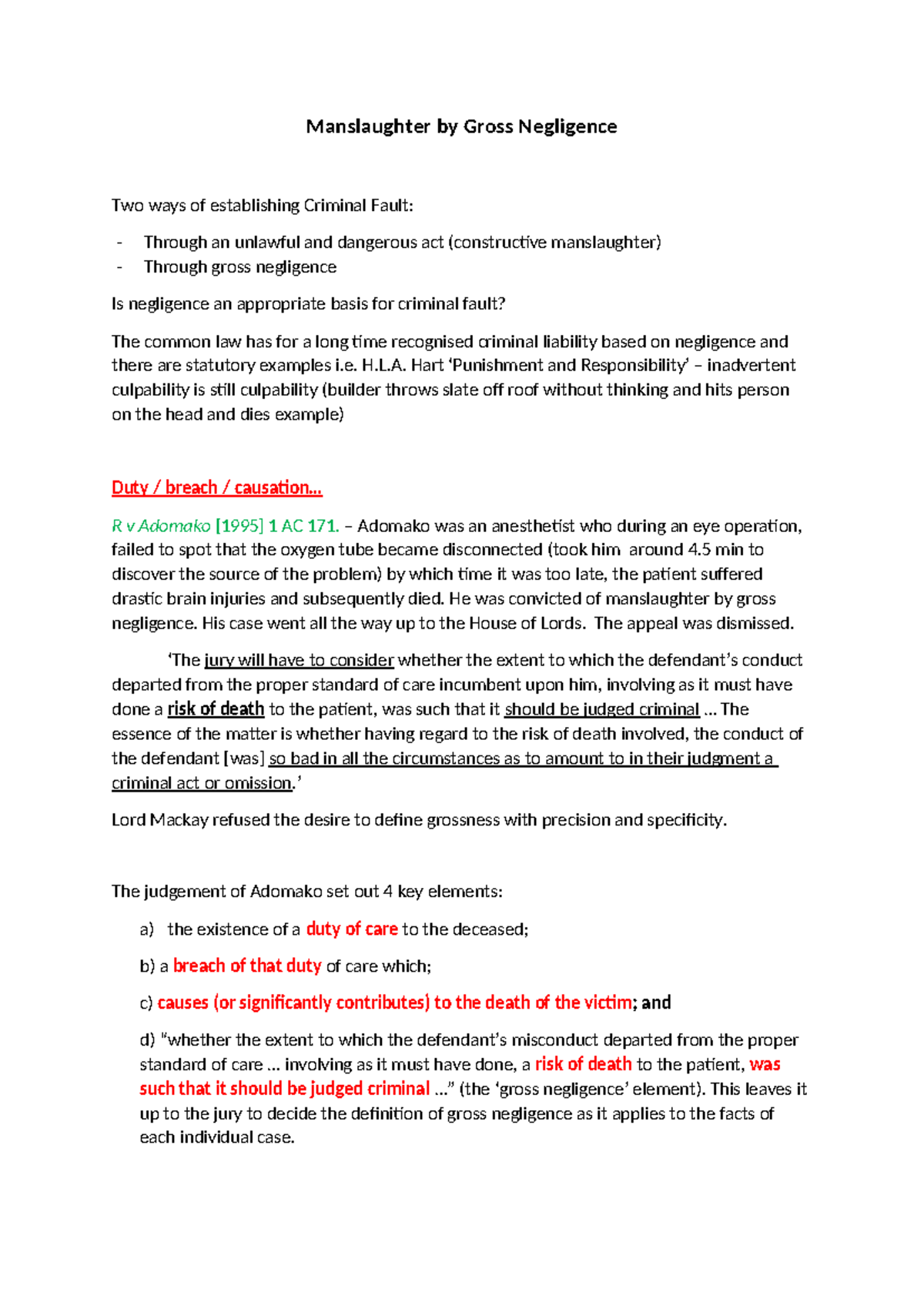 (4) Manslaughter by Gross Negligence: Key Cases and Legal Principles ...