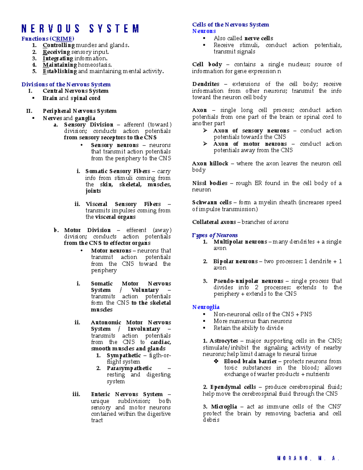 Nervous System Lecture Notes (BIOL 210) from Seeley's Anatomy and ...