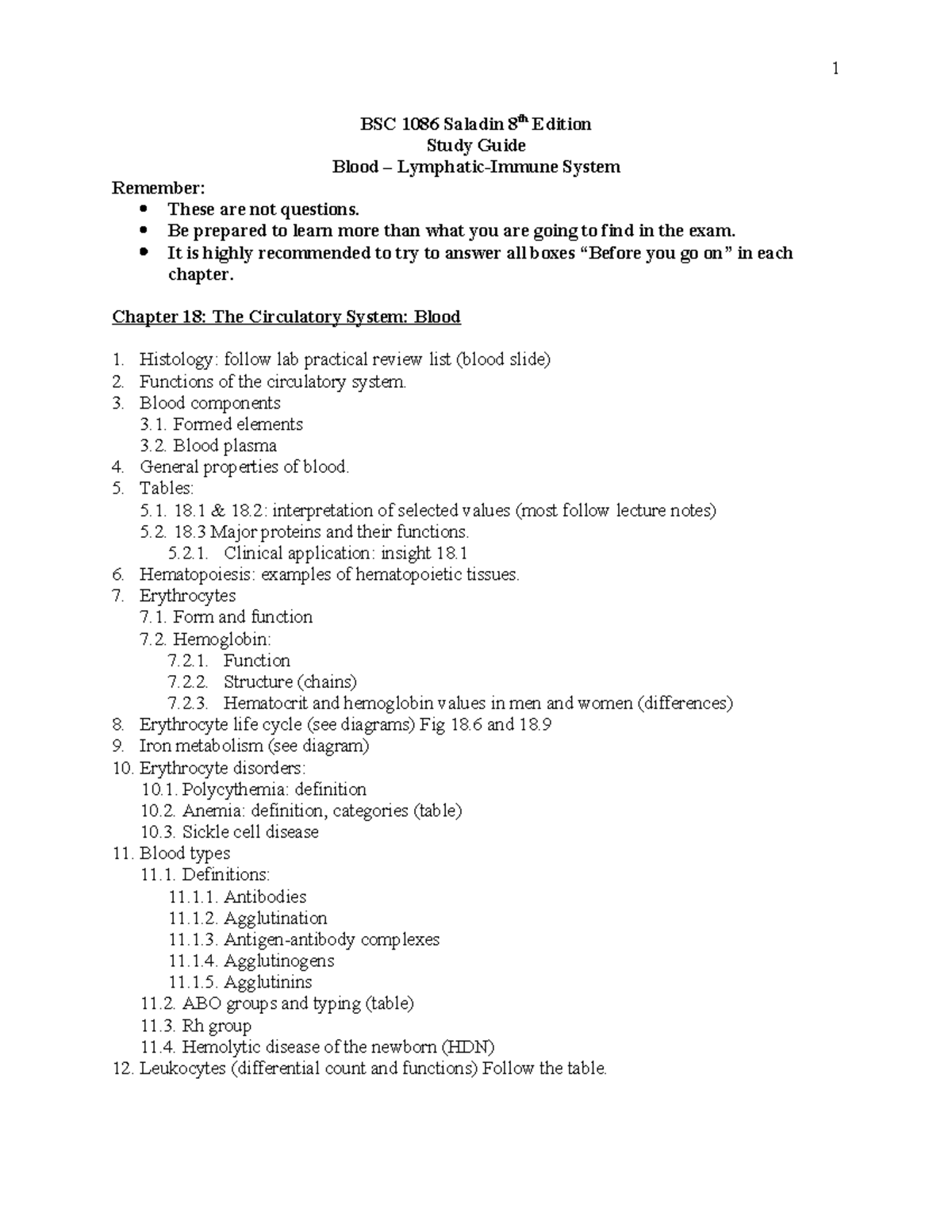 BSC 1086 Final Exam Study Guide: Blood & Lymphatic Systems - Studocu