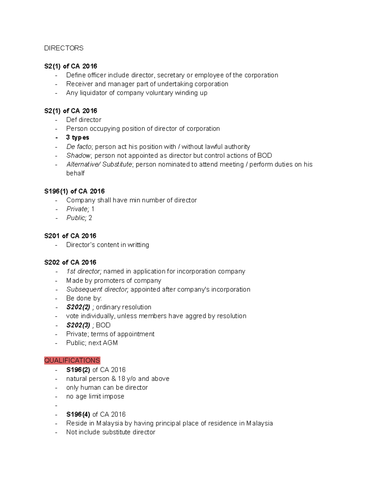 Director Law346 Notes: Key Concepts and Legal Frameworks - Studocu