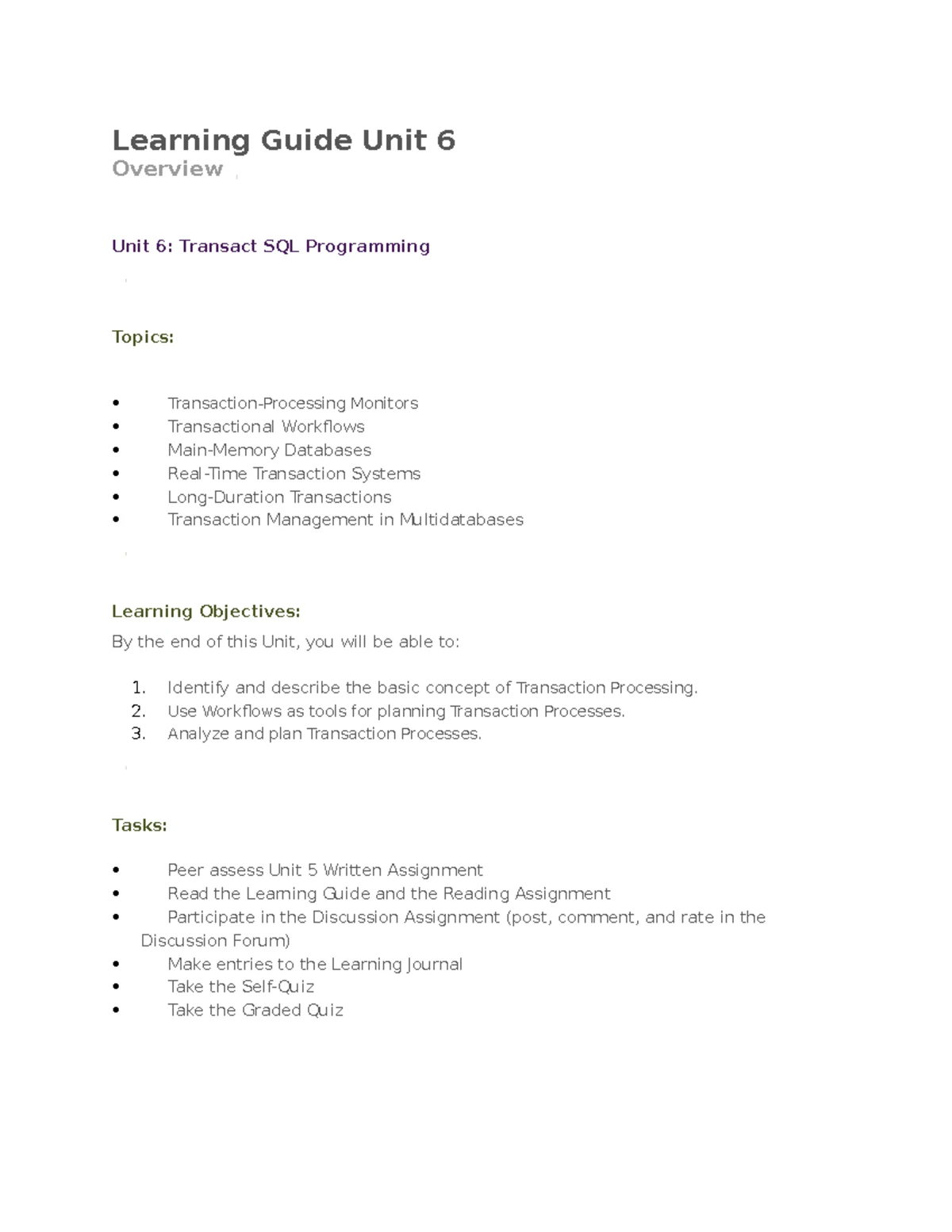 CS 3306 Databases 2 Learning Guide: Unit 8 Overview - Studocu