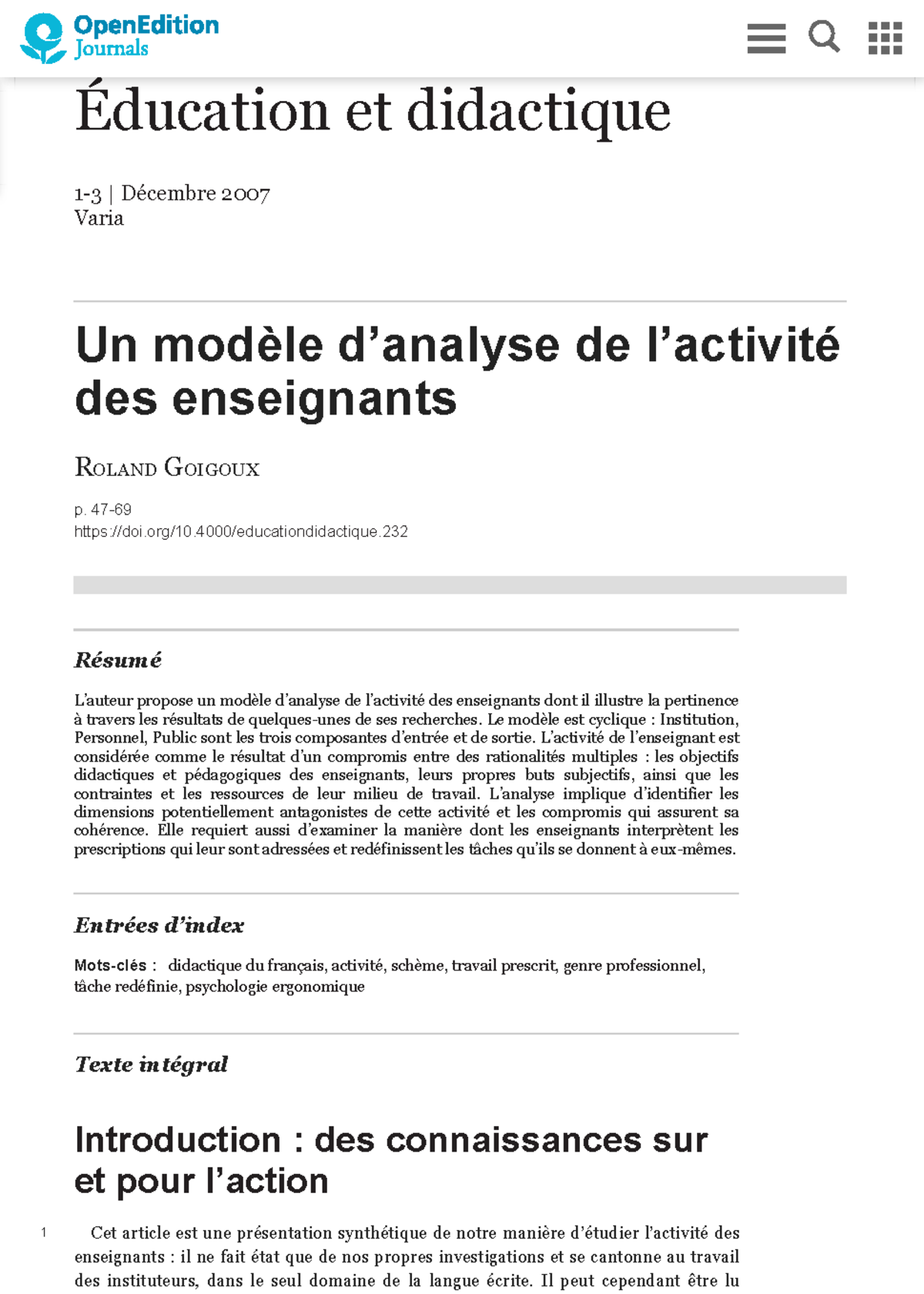 Un modèle d’analyse de l’activité des enseignants - Studocu
