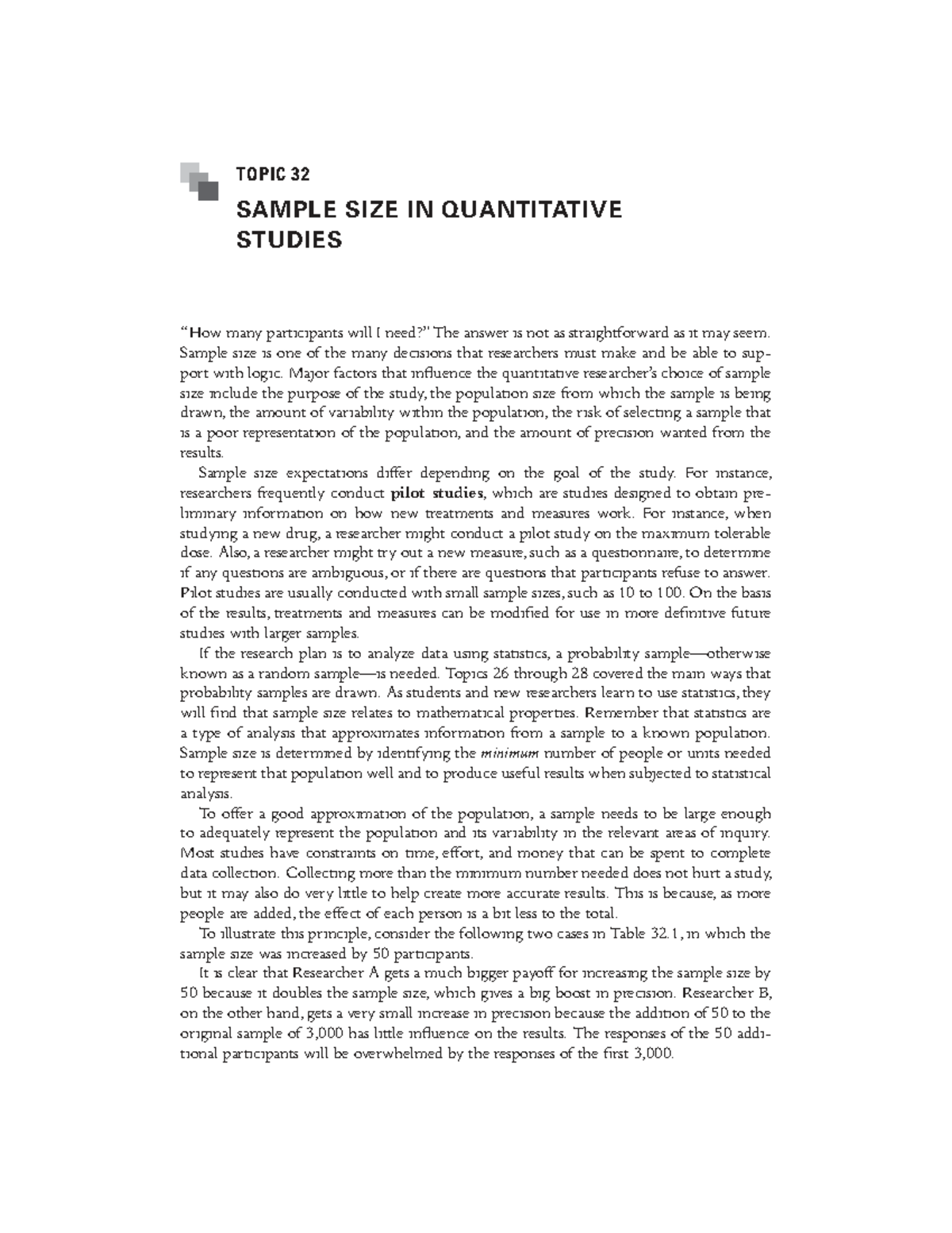Sample size considerations in quantitative research (TOPIC 32) - Studocu