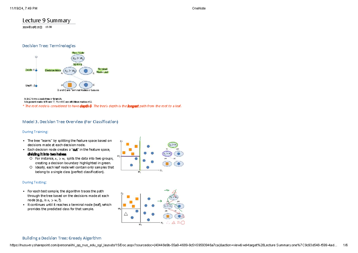 EE2211 AY2425S1 Lecture 9 Summary: Decision Trees in ML - Studocu
