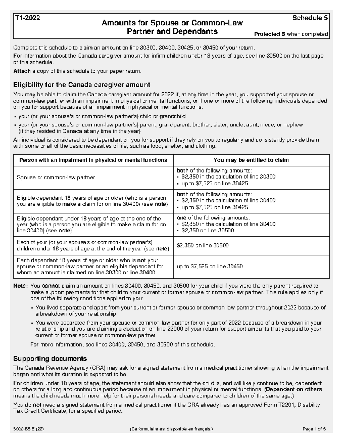5000-S5-22E - Canada Caregiver Amount Guidelines for Spouse and ...