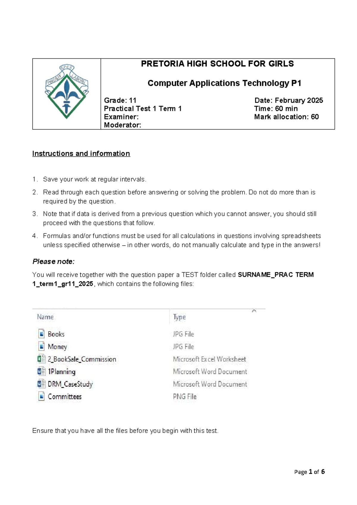 Practical Test 1: Computer Applications Tech P1 Gr 11 Term 1 2025 - Studocu