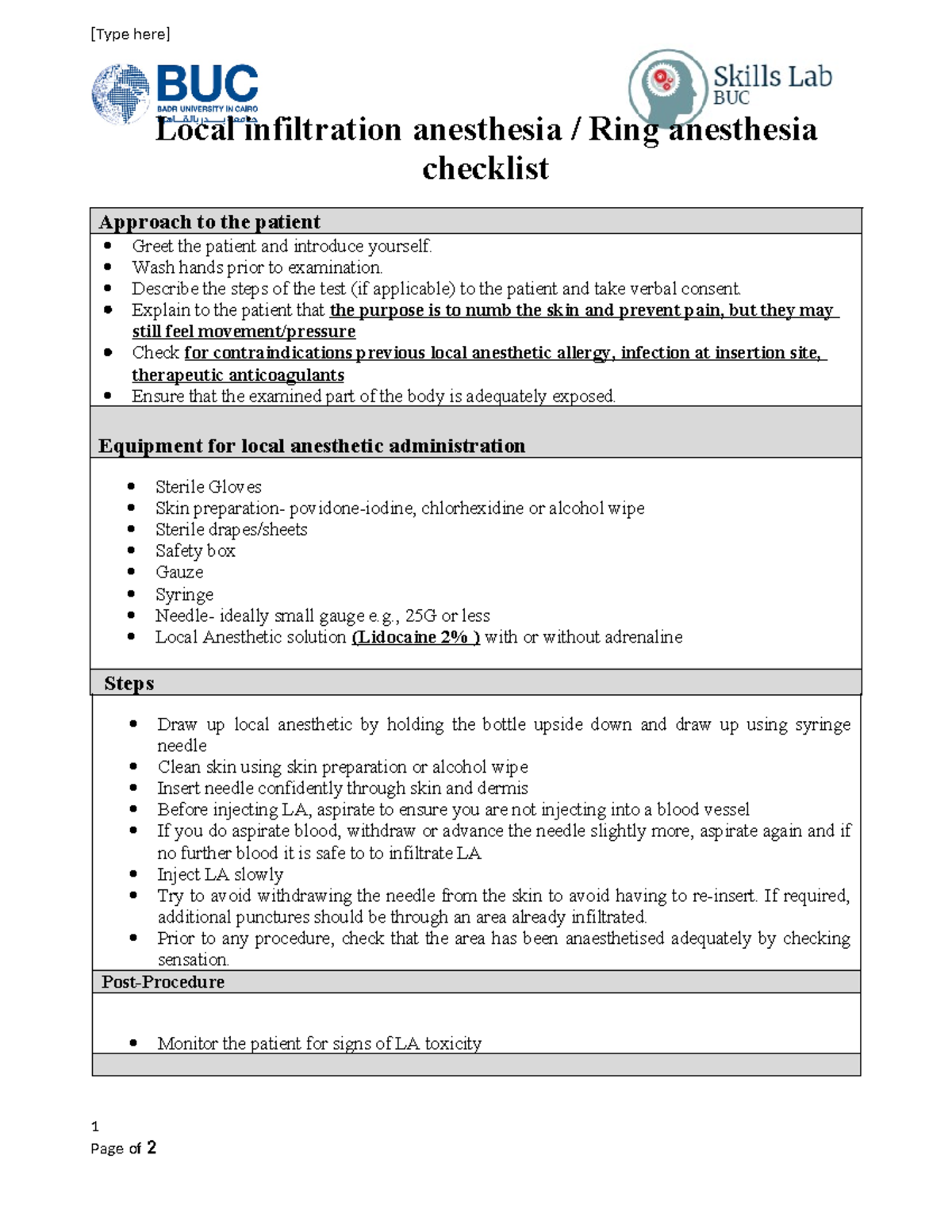Local Anaesthesia Guidelines: A Practical Checklist for Administration ...