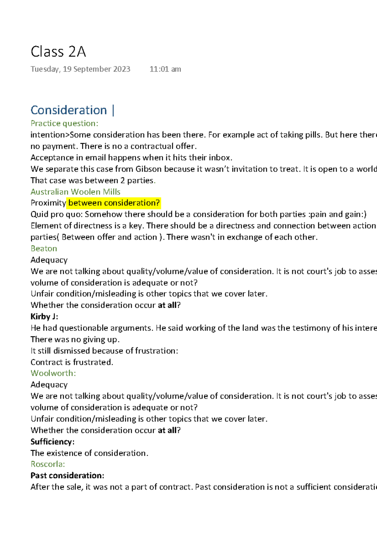 Class 2A - Consideration | Practice question: intention>Some ...