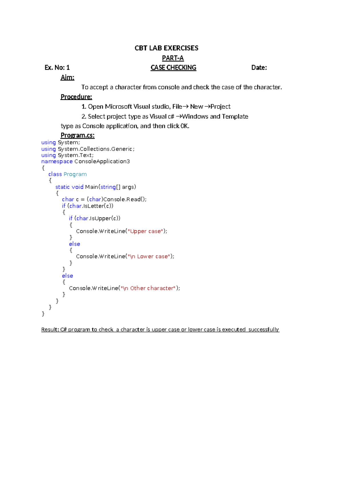 CBT LAB (Final Sem) - Exercises on Case Checking, Vowel Check ...