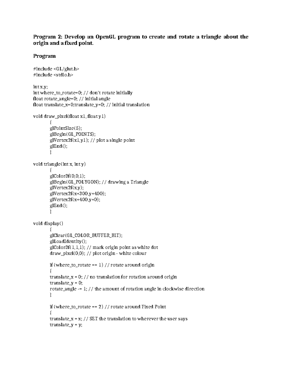 CS101: Creating and Rotating a Triangle with OpenGL Program - Studocu