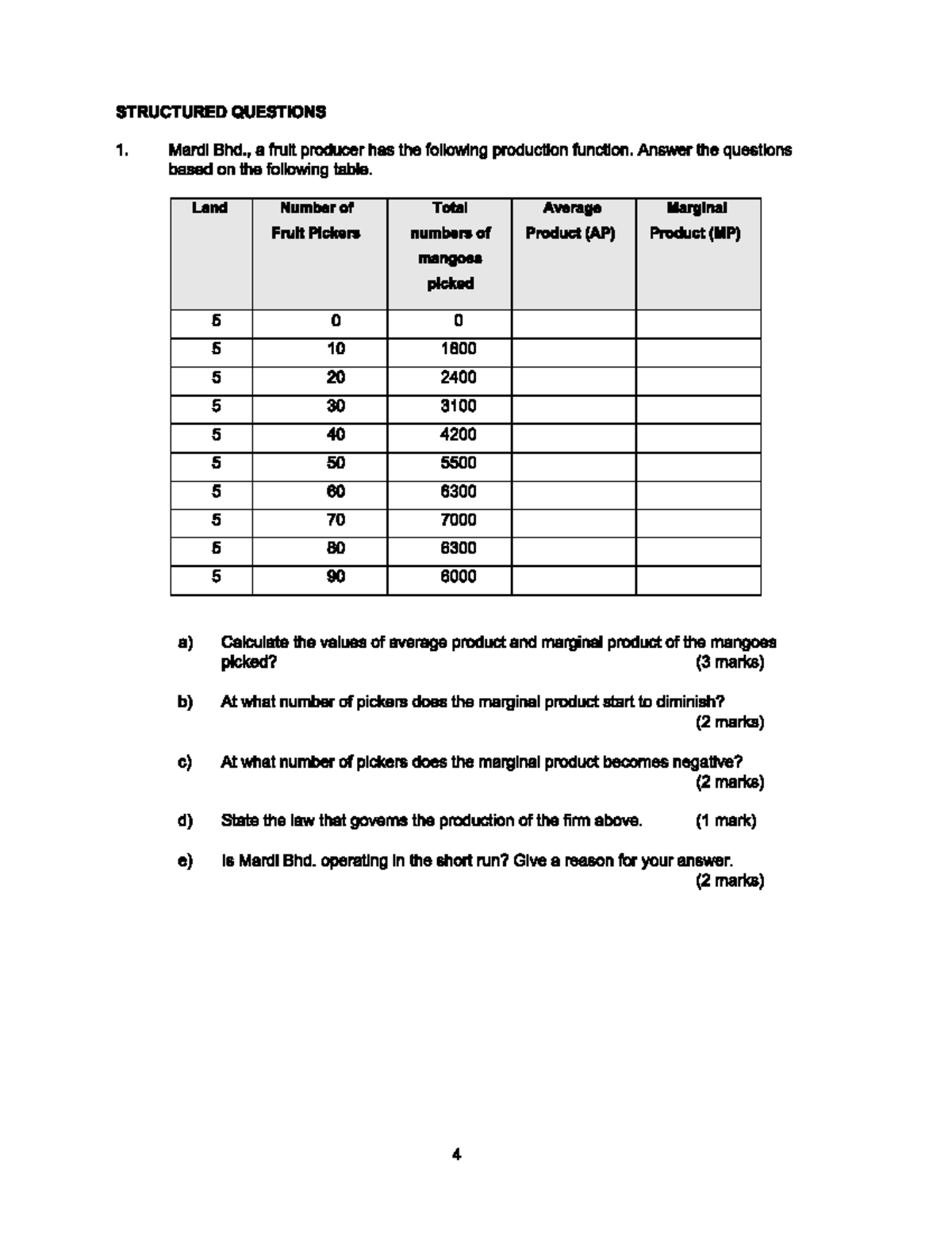 Tutorial CH5: Structured Questions on Production Function Analysis ...