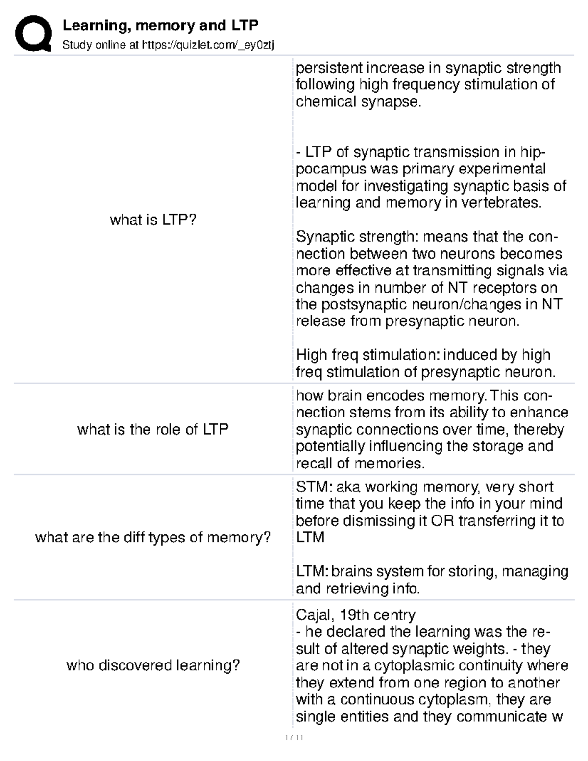 Long term potentiation - Study online at quizlet/_ey0ztj what is LTP ...