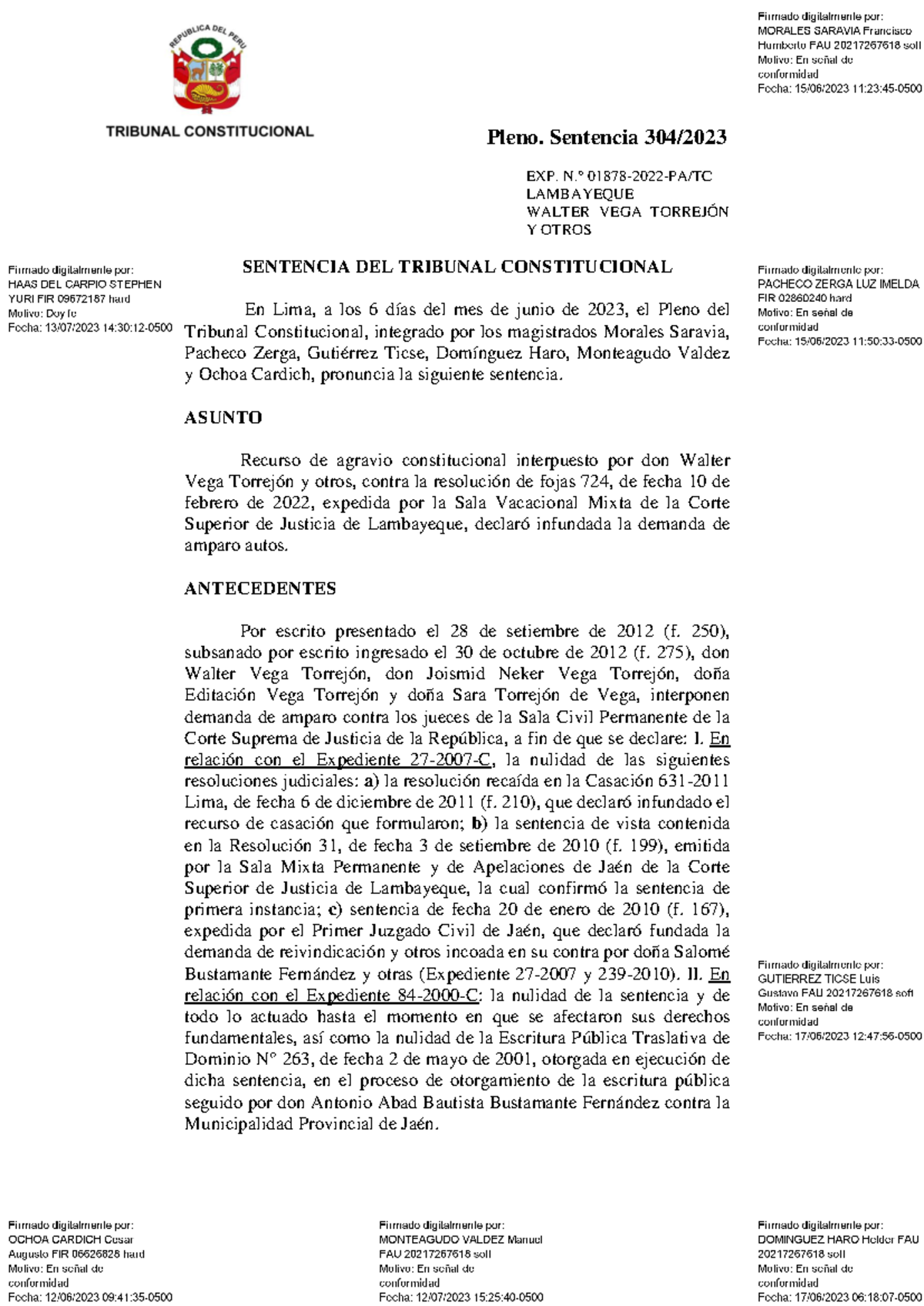 01878-2022-AA - Análisis de Sentencia del Tribunal Constitucional - Studocu