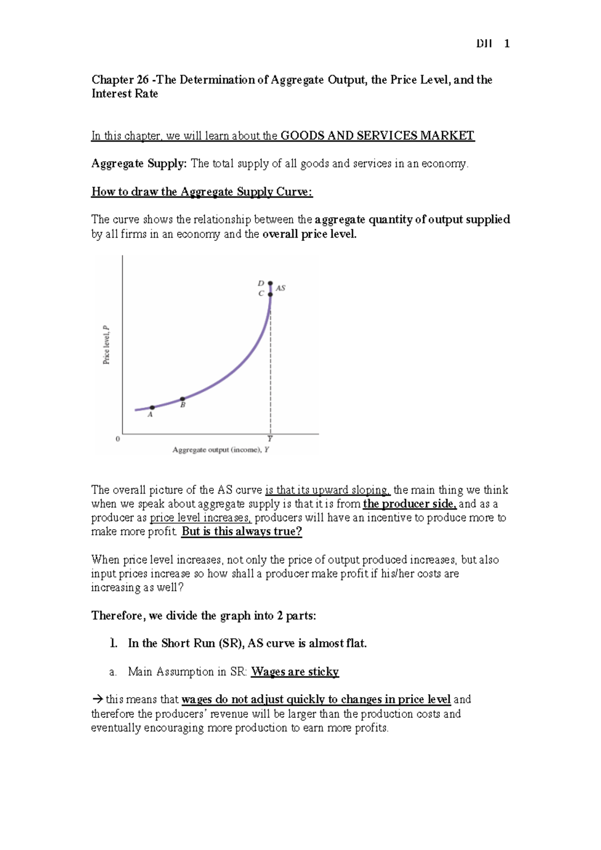 Ch26-27 Summary: Aggregate Output, Price Level & Interest Rates in ...