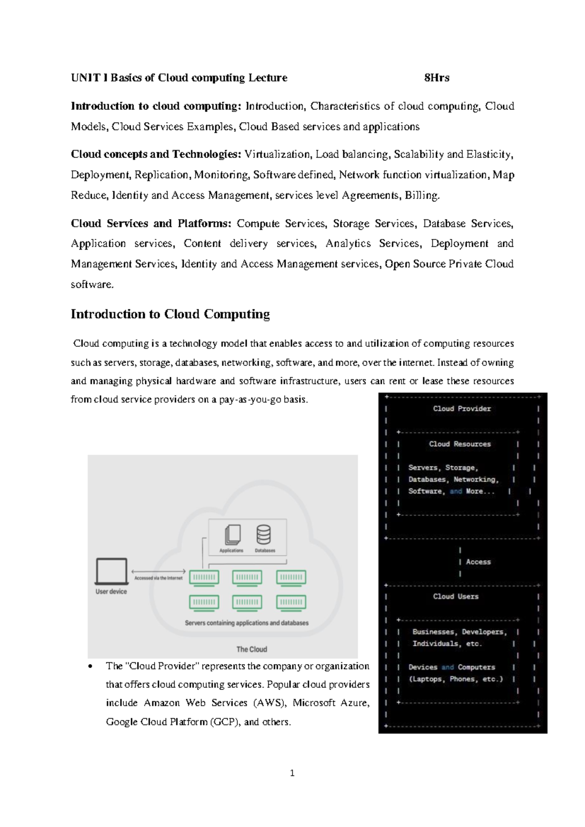CC Unit I - Cloud Computing Basics Lecture Notes - Studocu