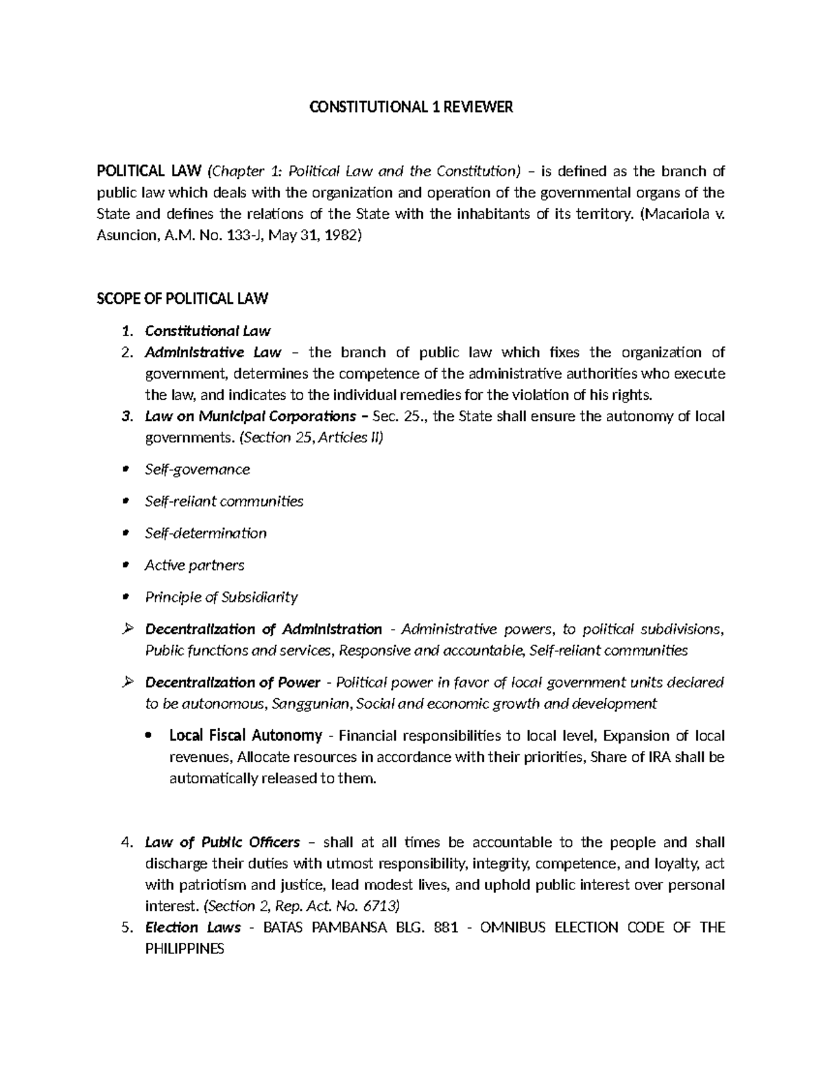 Constitutional Law 1: Comprehensive Reviewer for Political Law Concepts ...