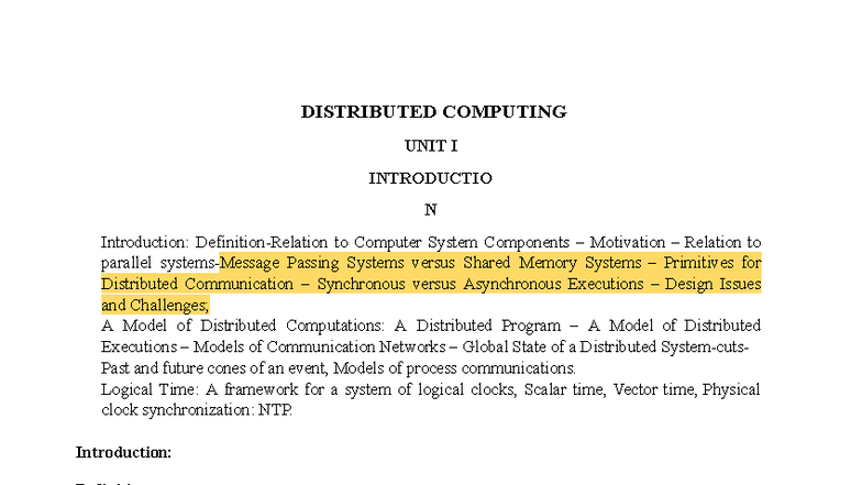 Distributed-Computing-Lecture-Notes - DISTRIBUTED COMPUTING UNIT I ...