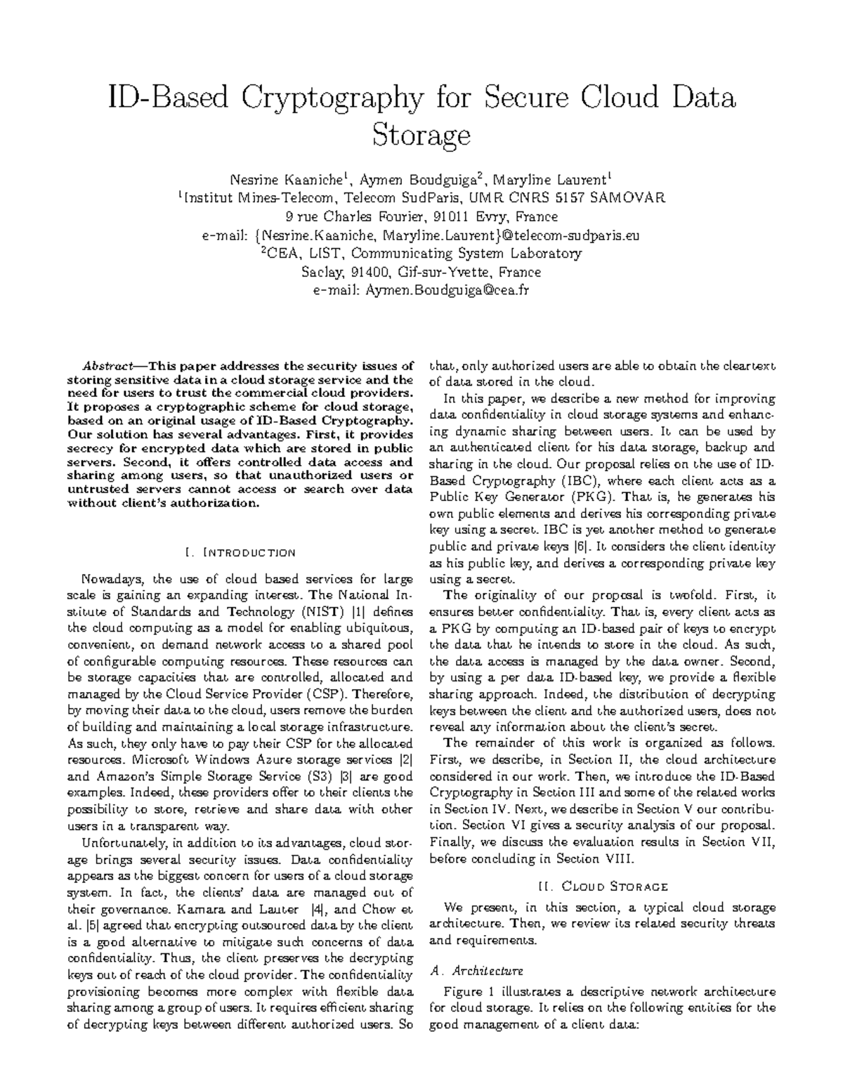 2013 cloud IDbased cloudstorage - ID-Based Cryptography for Secure ...