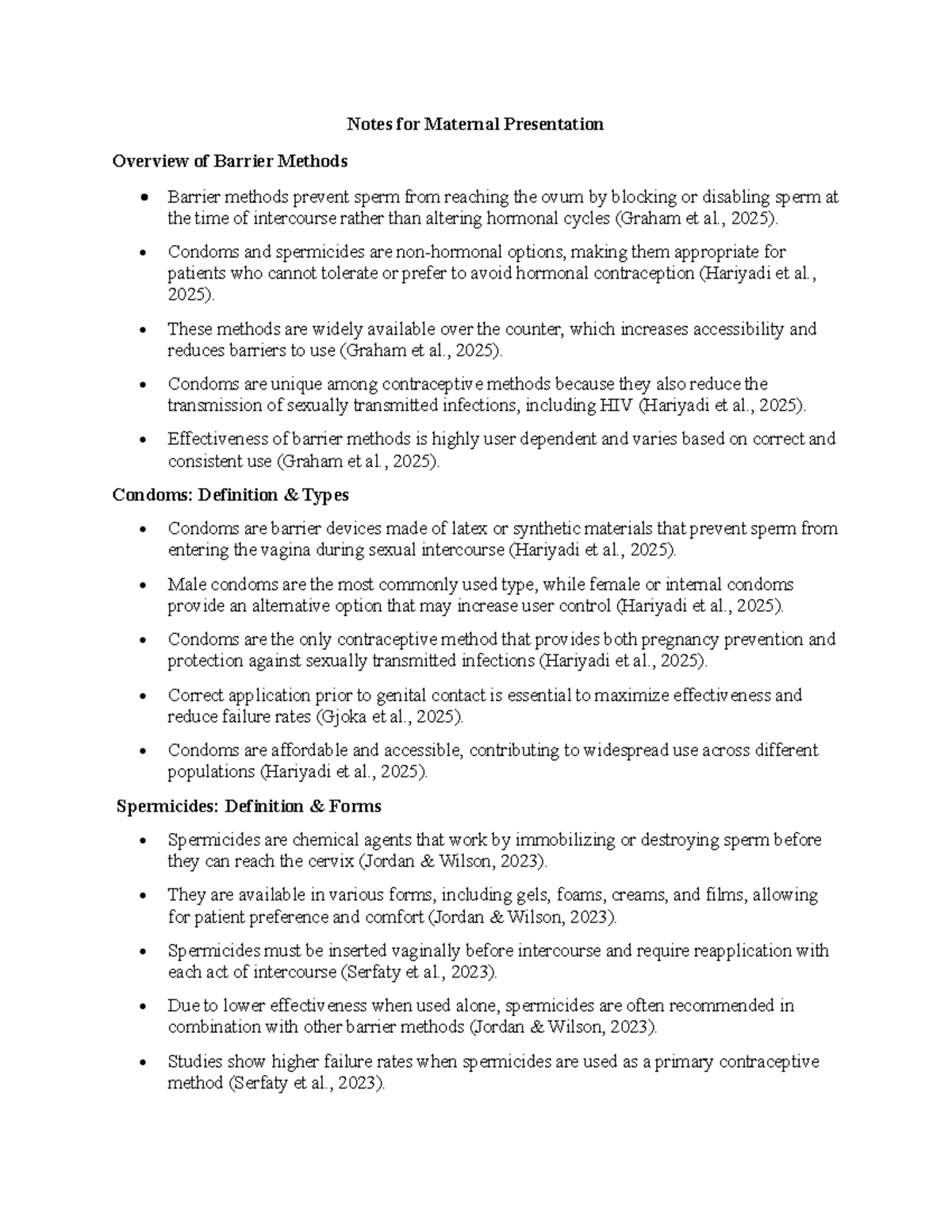 Notes for Maternal Presentation: Overview of Barrier Methods - Studocu
